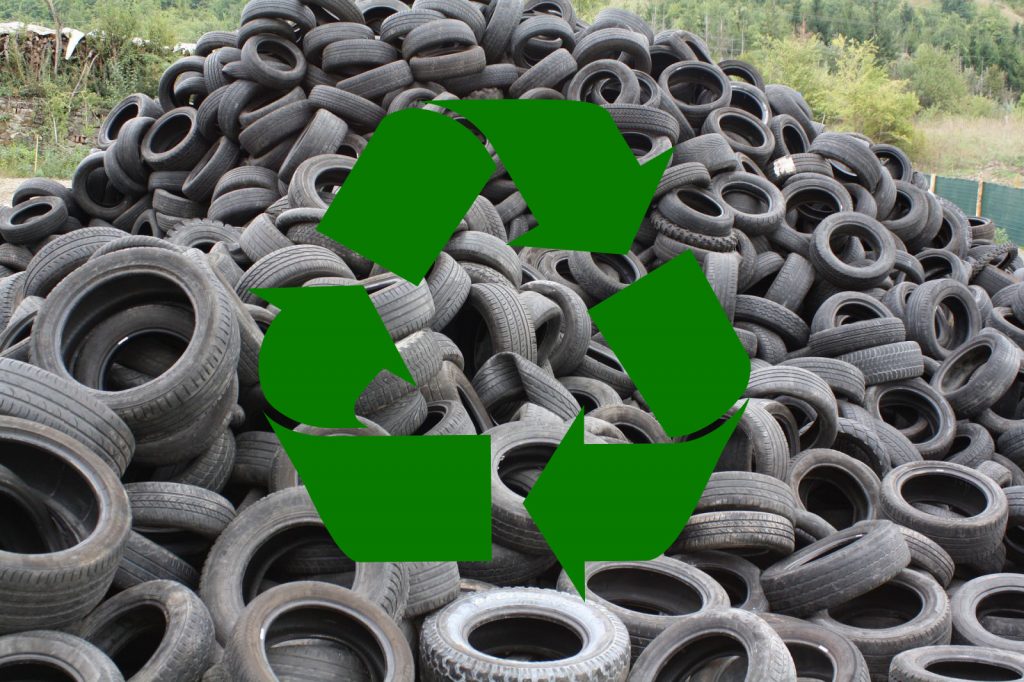 Recycle symbol on rubber tyres