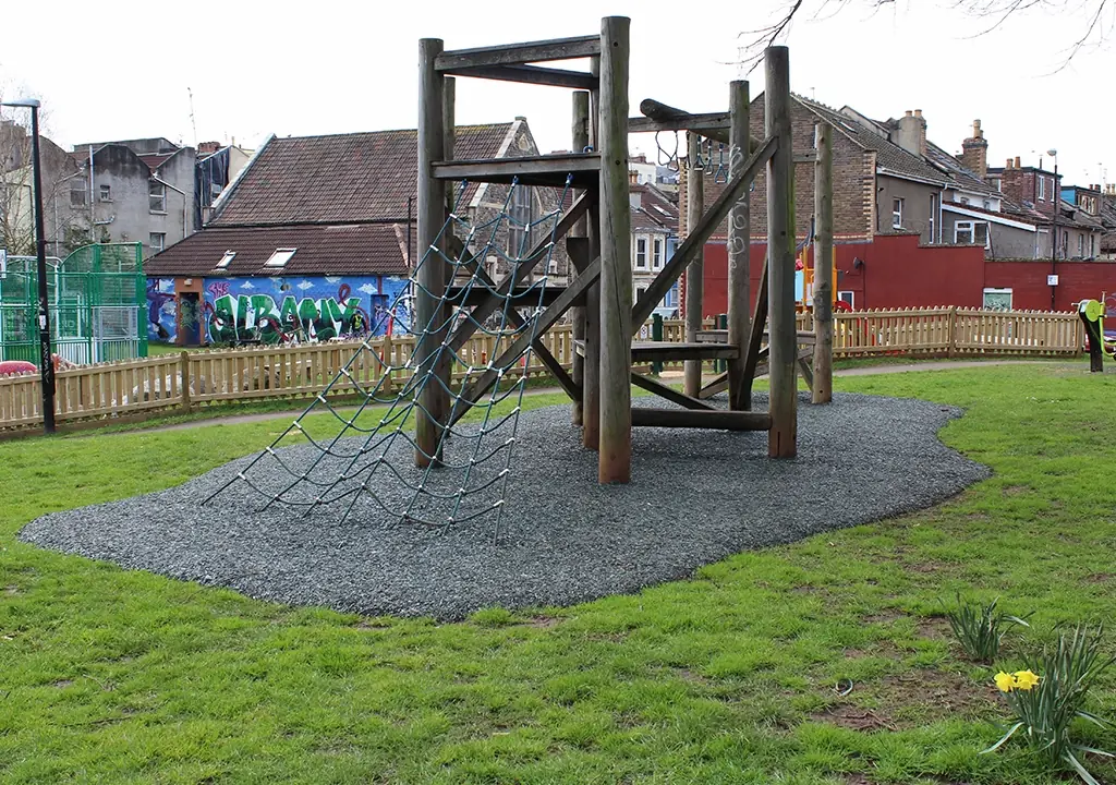 Dark green JungleMulch surfacing in playground