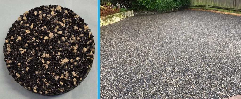 SmartPave Rubber paving with Yellow Aggregates, close-up and installed as a driveway