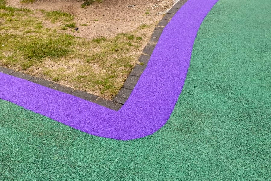 Purple EPDM rubber edge strip to protect receding wet pour rubber