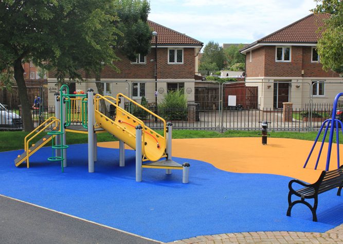 Poet's Park Vibrant Rubber Playground surfacing in residential area