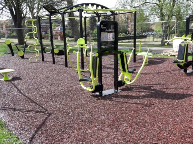 Red Rubber JungleMulch underneath outdoor gym