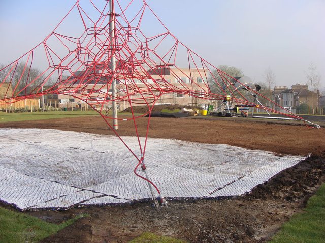 SmartPlay Installation underneath large red climbing net