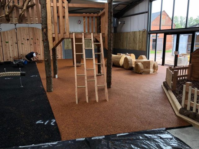 Rubber Mulch Installation in indoor playground at Umberslade Farm Park