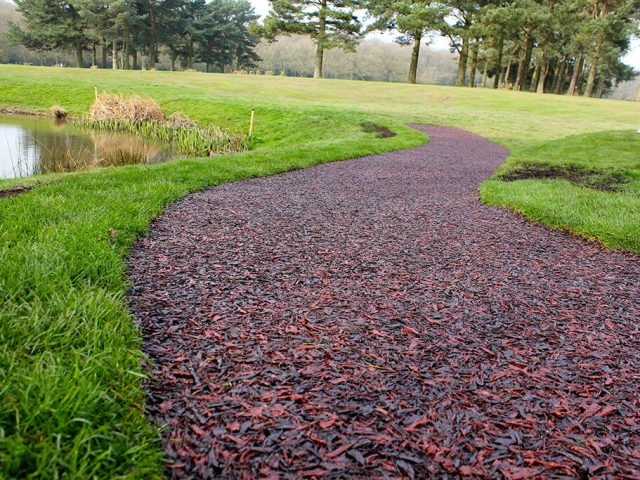 Red Rubber Mulch Pathway on Golf Course