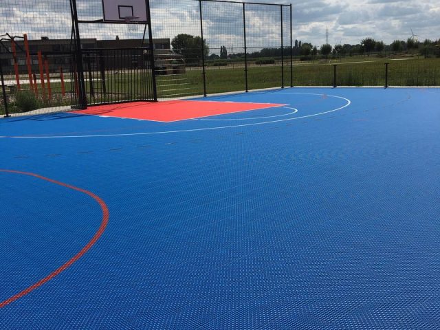 blue sports flooring safety surface installation