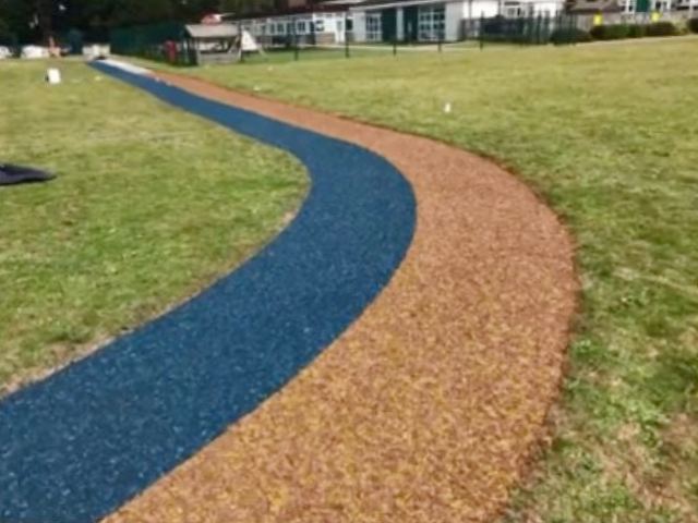 Blue & Gold striped JungleMulch running track Track