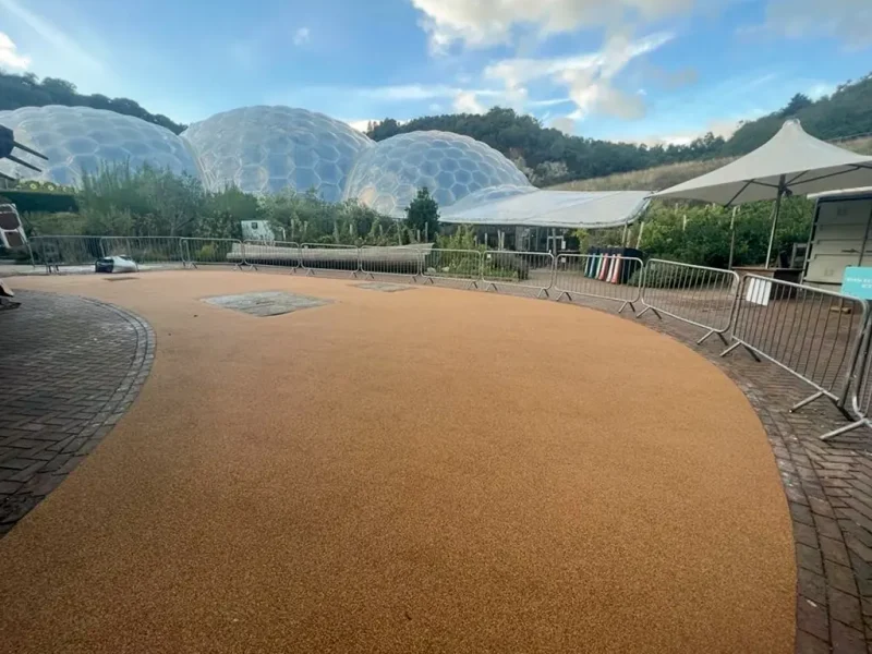 Corkeen pathway at the Cornwall Eden project with geodesic biome domes in background