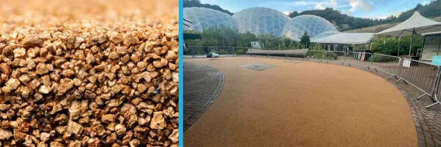 Corkeen cork surfacing, closeup, and installed at Eden Project as heavy duty sustainable pathways