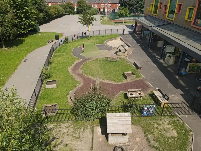 Overhead Drone Shot of Tinsley Meadows Primary School showing HybridGrass