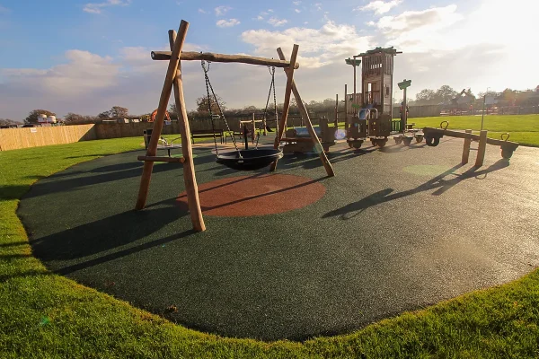 Playground swings with rubbasmart designs at Crewe playground
