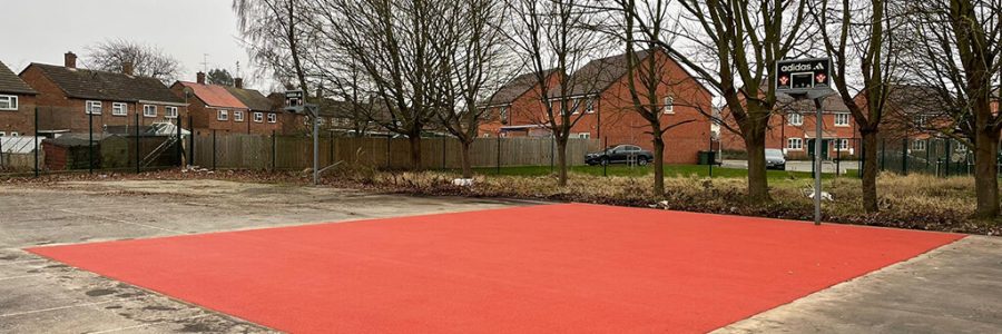 Red square of wetpour rubber installation