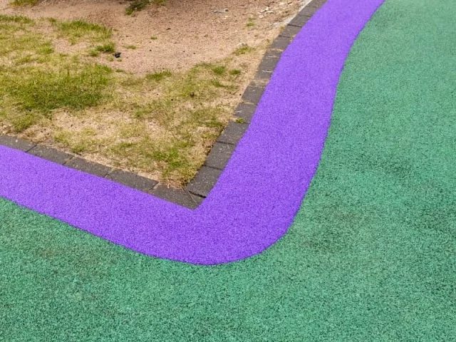 Purple EPDM rubber edge strip to protect receding wet pour rubber