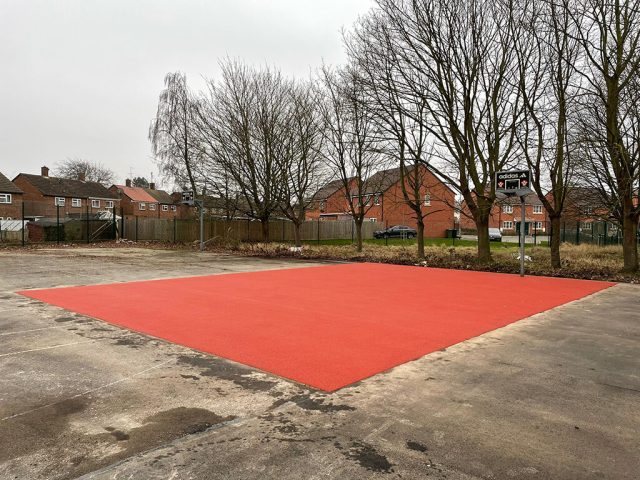 Red square of wetpour rubber installation