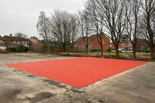 Red square of wetpour rubber installation