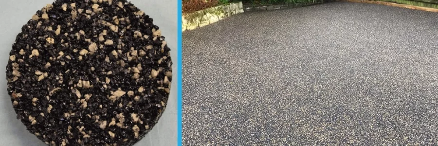 SmartPave Rubber paving with Yellow Aggregates, close-up and installed as a driveway