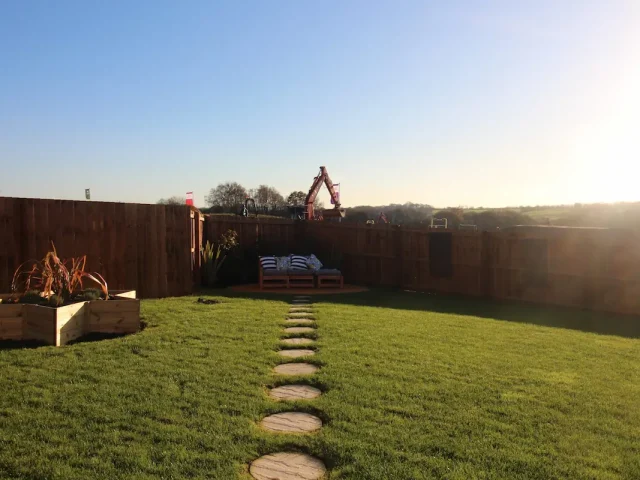 Large lawn with stepping stones