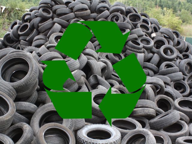 Recycle symbol on rubber tyres